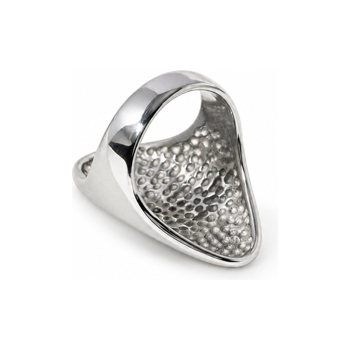 The WOO Close-Up Ring in silver, interior detail on a pure white background