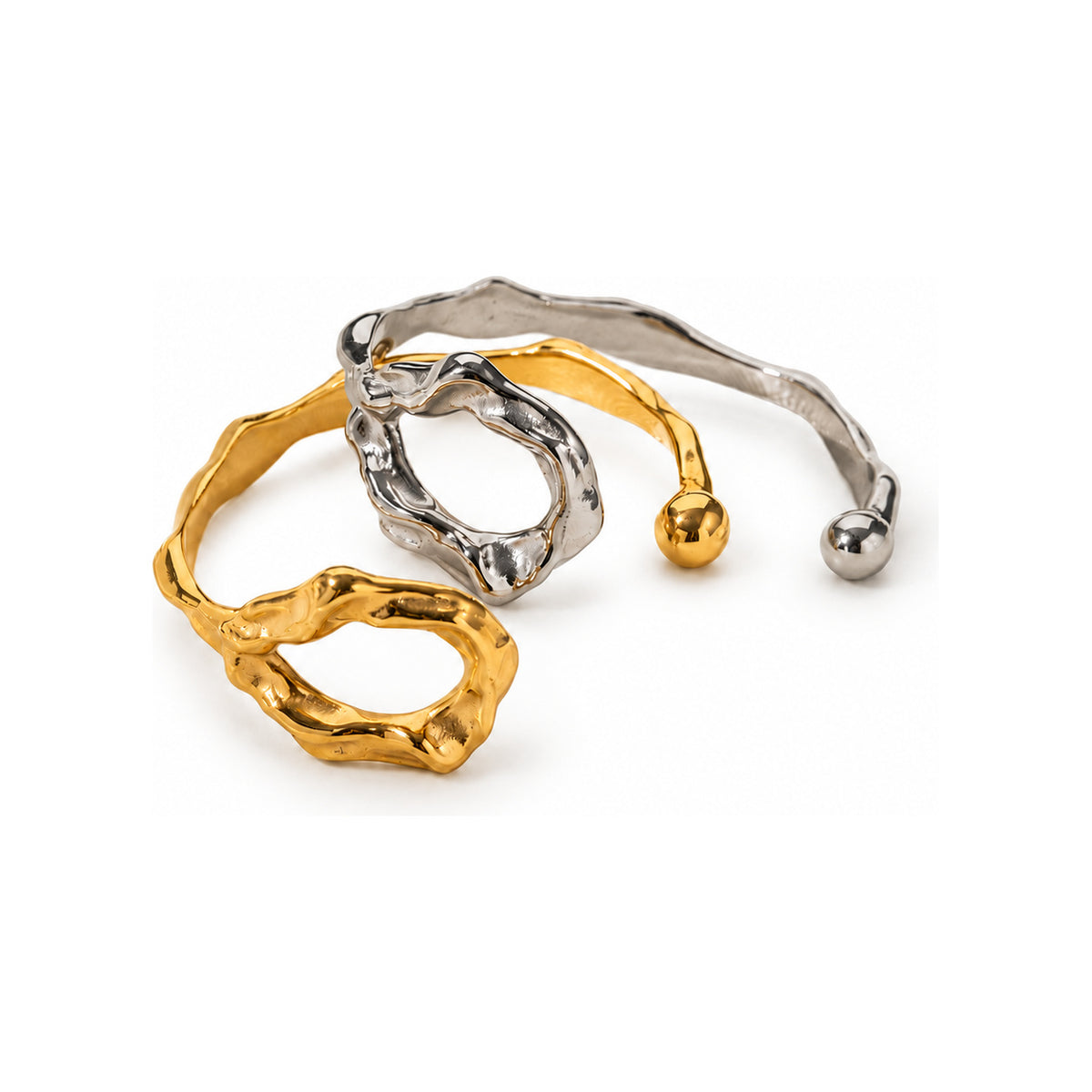 The WOO Off Script Bracelet in gold and silver on a pure white background