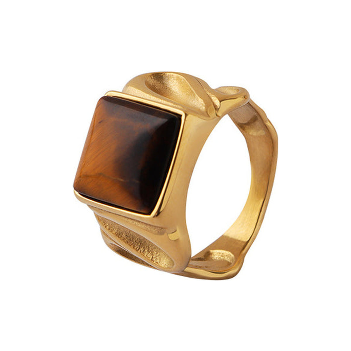 The WOO Eye Line tiger-eye ring in gold on a pure white background