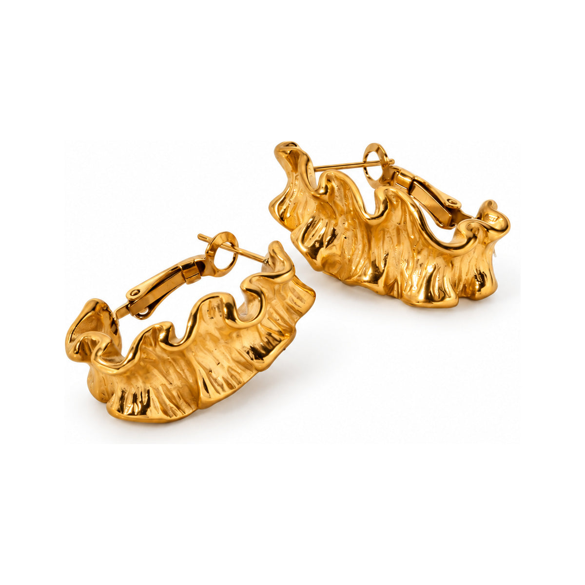 The WOO Hot Take Earrings in gold on a pure white background