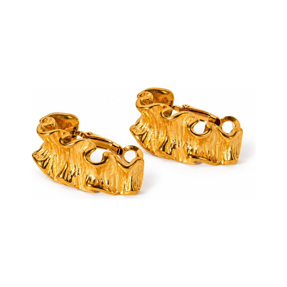 The WOO Hot Take Earrings in gold, alternate angle on a pure white background