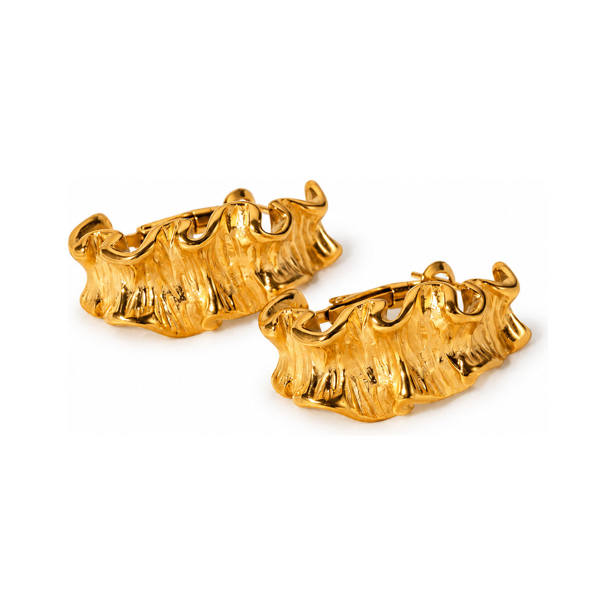 The WOO Hot Take Earrings in gold, reverse angle on a pure white background