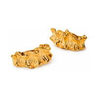 The WOO Hot Take Earrings in gold, side angle on a pure white background