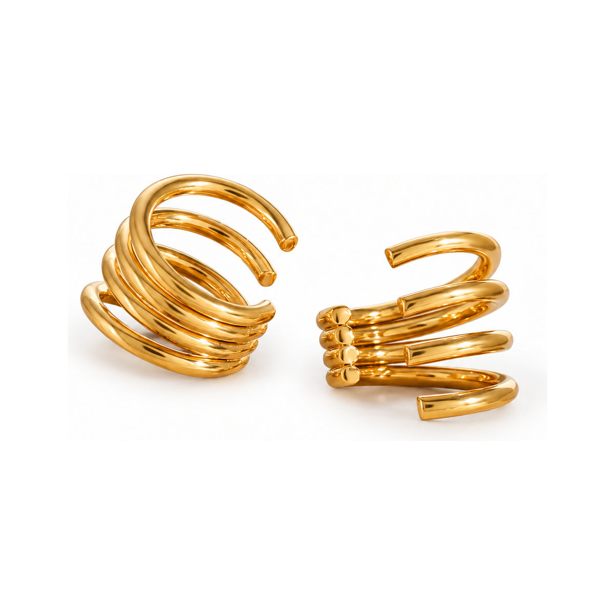 The WOO Repeat Take gold earrings on a pure white background