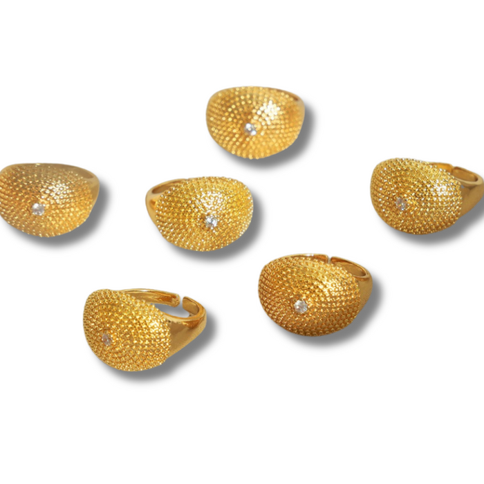 Rebecca Sandulak Resilience Ring in gold, multi-angle product collage