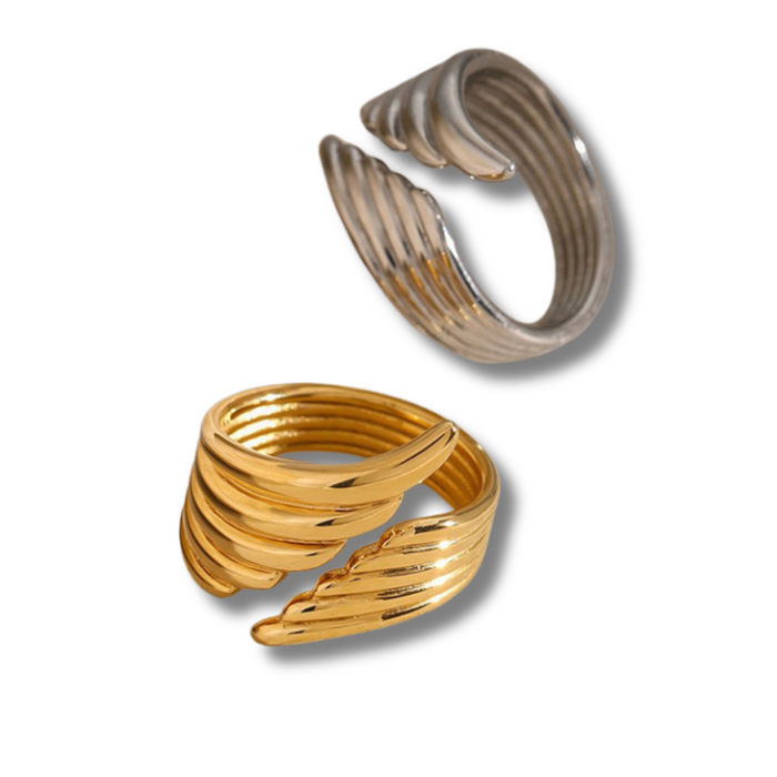 S. Robyn Wilson Winged Ring in gold and silver, multi-angle product collage