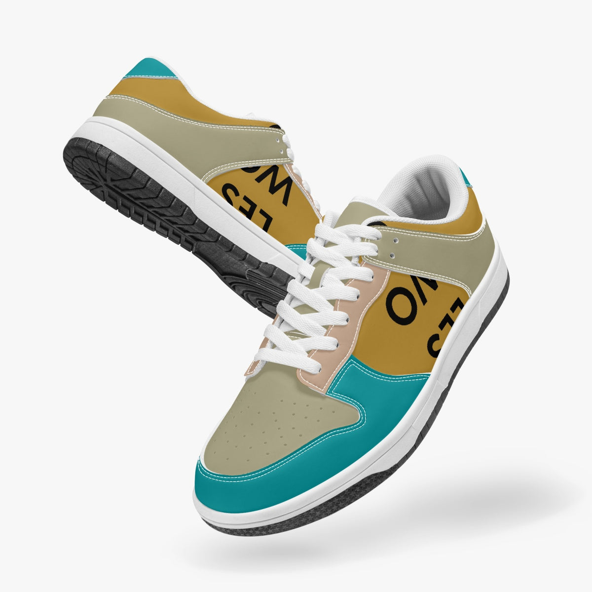 Pair of Daniel multicolour leather low-top sneakers with white laces in dynamic floating pose
